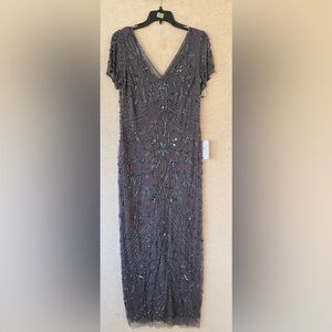 🌾 ⭐️ PISARRO NIGHTS Beaded Mesh Column Gown Color- Slate